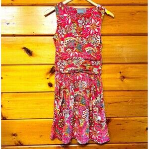 ATHLETA Women's Size S Jura Retro Floral Paisley Pockets Gathered Waist V-Neck